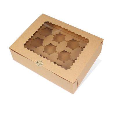 China Factory Wholesale Custom Clear Window Kraft Paper 12 Hole Recycled Cupcake Paper Box Materials For Cakes And Cupcakes for sale