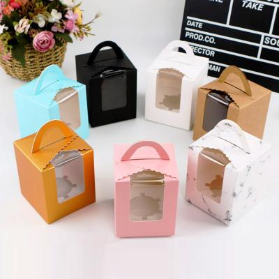 China Custom Handmade Wholesale Wedding Packaging Handle Muffin Black Cake Boxes Bulk Cup Cake Boxes for sale