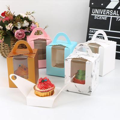 China Wholesale Handmade Mini Window Paper Cake Box Wedding Packaging Disposable Pink Cake Box With Handle for sale