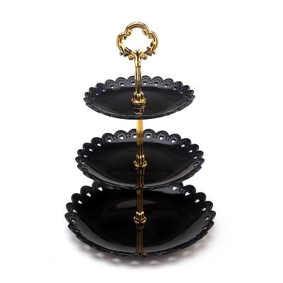 China Custom Viable 3 Tier Wedding Table Fruit Snack Cupcake Cake Stand For Tea Party Serving Tray for sale