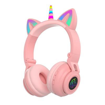 China Hot Selling Cute Cat Wireless Headset Amazon Unicorn Wireless Headphones Cat Ear Wireless Headphones With Microphone Gaming Headset for sale