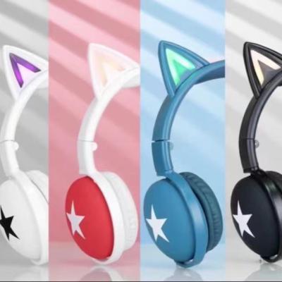 China 2021 Cute Headband Cat Ears Star Kids Stereo Headset Headphone Game Wireless Free BT Earbuds for sale