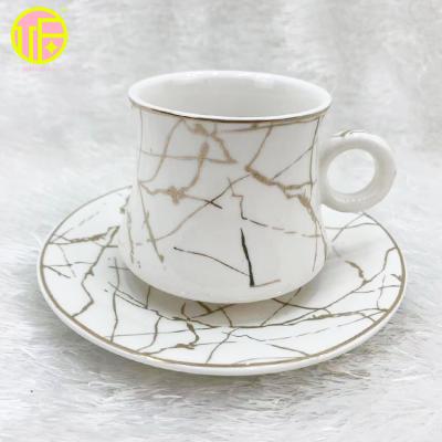 China OUFU White Gold Ring Handle Coffee Mug Viable Marble Marbling Arabic Tea Cups for sale