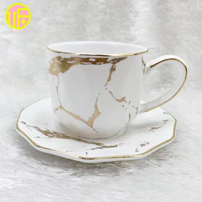 China Viable Irregular Polygonal Reusable Gold Marble Tea Cups and Saucers From OUFU for sale