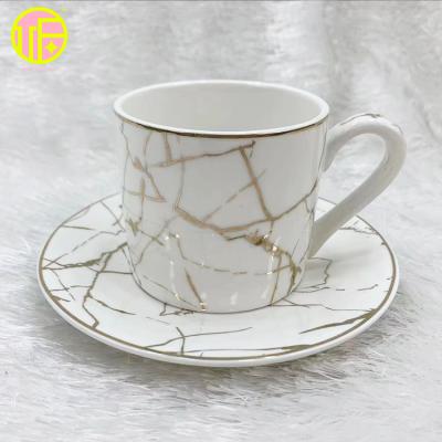 China OUFU Viable Small Mini Gold Tea Cups and Saucers Marbling Ceramic Tea Cups for sale