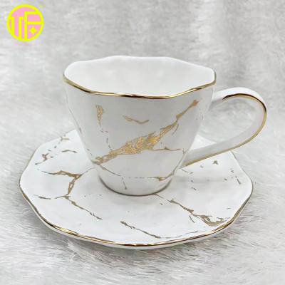 China SUSTAINABLE OUFU Tapered Round Mouse Mugs Suppliers Gold Ceramic Tea Cup Sets for sale