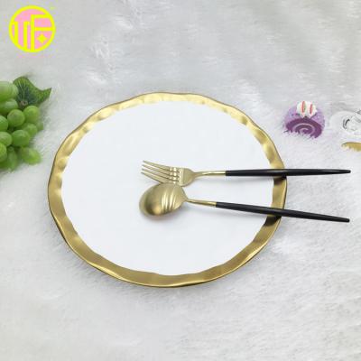 China Durable Heavy OUFU Dessert Appetizer Gold Rim Dining Plate Dishes Plate Set Tableware for sale