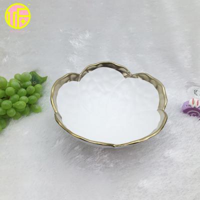 China OUFU Sustainable Flower Bowl Parties Rectangle Gold Rim Ceramic Dish Dinnerware Luxury Dish Dishes for sale