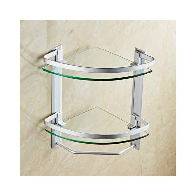 China Good Quality Modern Exported Aluminum Glass Bathroom Shelf Bathroom Tripod Bathroom Shelf for sale