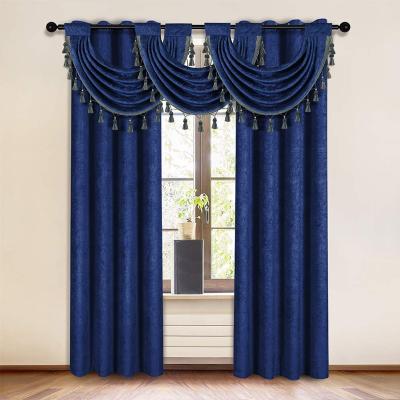 China BINDI Blackout Blackout Polyester Luxury Double Layer Royal Blue Chenille Curtain For Living Room for sale