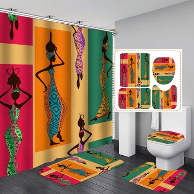 China Sustainable Mouldproof Fabric Shower Curtain, African Shower Curtain And Bath Cover Set for sale