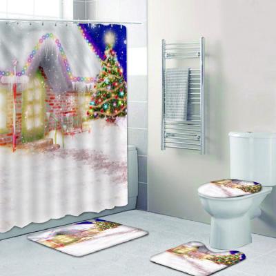 China Sustainable Hot Sale Art Christmas Shower Curtain Carpet Set Fabric For Shower Curtains for sale