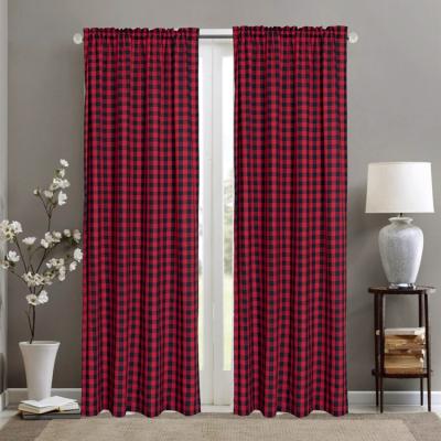 China Blackout Binding Cortinas Sala Rod Pocket Plaid Red White Ready Made Living Room Curtains for sale