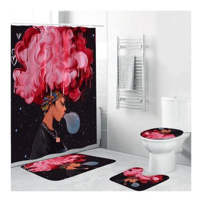 China Viable Bindi African American Black Girl Colorful Waterproof 4 Pcs Bathroom Curtain Shower Set With Covers for sale