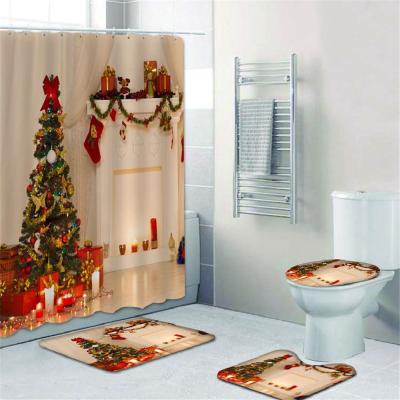 China New Arrival Viable Christmas Custom Printing Designers Shower Curtain Set Bathroom for sale