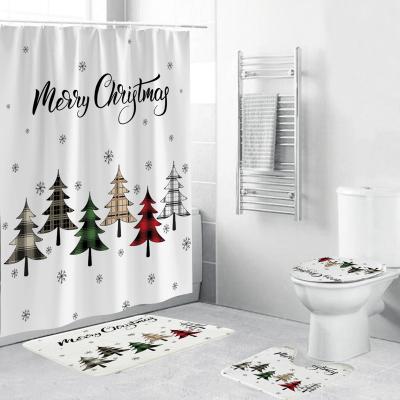 China Sustainable New Design Juegos De Alfombras Y Cortines De Bano Christmas Minute 1 Bathroom Shower Curtain Set for sale