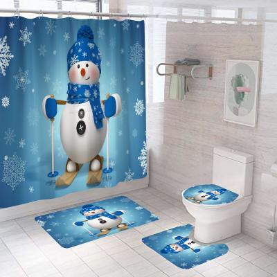 China Sustainable Cheap Price Christmas Custom Printing Designers Shower Curtain Set Bathroom for sale