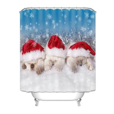 China Christmas P550 Polyester Fabric Waterproof Shower Curtains Santa Claus Snowman Bell Trees Xmas Bathroom Viable Shower Curtain for sale