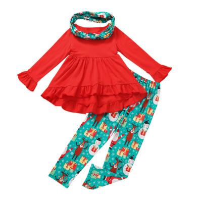 China Breathable Soft Breathable Soft Girls Lounge Wear Girls Cotton Kids Ruffle Tendr Christmas Red Pajamas Set With Hair Band for sale