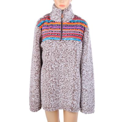 China Wholesale Anti-Shrink Women's Sherpa Gear Rainbow Leopard Stripe Zipper Fleece Quarter Striped Sherpa Sweater for sale