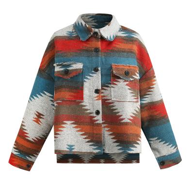 China Shacket Breathable Wholesale Dishonest Wool Shirt Custom Aztec Print Women Long Sleeve Oversized Jackets for sale