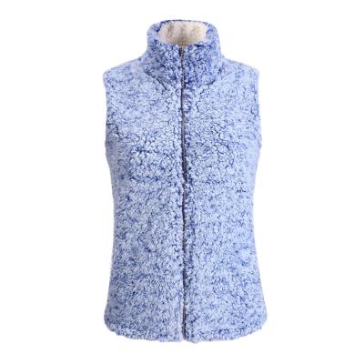 China Durable Turn-Down Collar Solid Color Zipper Women Plush Vest for sale