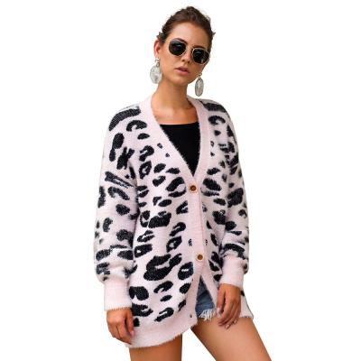 China Fashionable Anti-Shrink Tree Color Leopard Print Knitted Sweater Long Sleeve Cashmere Sweater Cardigan for sale