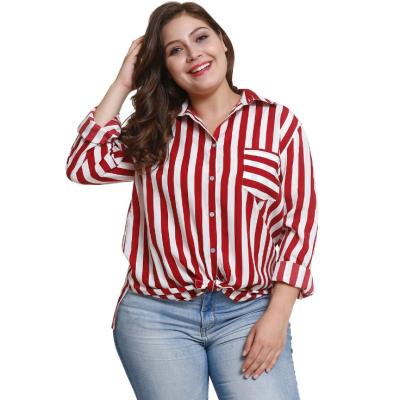 China 2019 striped anti-pilling button design factory price latest design plus size shirt for women blouse with pocket for sale