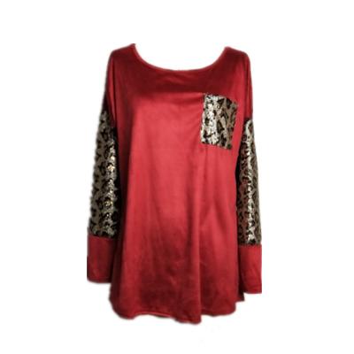 China Wholesale Anti-pilling Long Sleeve Around Collar Leopard Patchwork Tops for sale