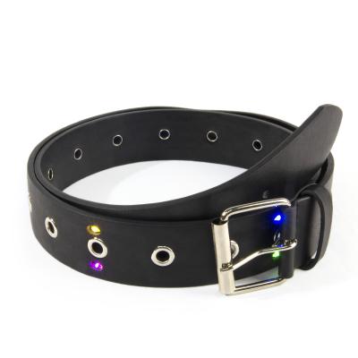 China With LED Light 2021 Fashion Europe Style Grommet Belt Punk Rock Boy Favorite PU Leather Belts With LED Light for sale