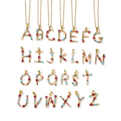 China Fashion 26 Color Initials Winter Sweater Chain Gem 18K Gold Plated Gold Plated Number Necklace For Women And Girl for sale