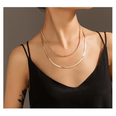 China Lady Ladies' Blade Chain Stainless Steel Gold Necklace Statement Necklaces CLASSIC Minimal Multilayer Herringbone Jewellries for sale