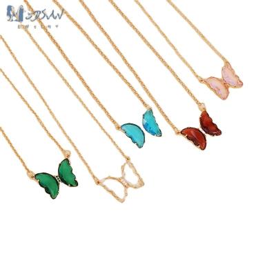 China Cute Fashion Environmental Friendly Pendant Amazon Crystal Stainless Steel Plated With Rose Gold Butterflies Choker Butterfly Necklace For Women Kids for sale