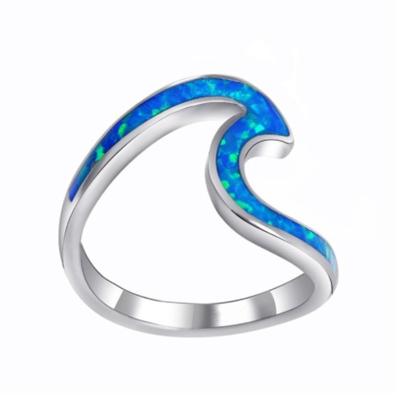 China Wholesale Natural Opal Wave Ring Wedding Z Shaped Ring Women and Girl Natural Blue Ring Irregular For Hiphop Accessories for sale