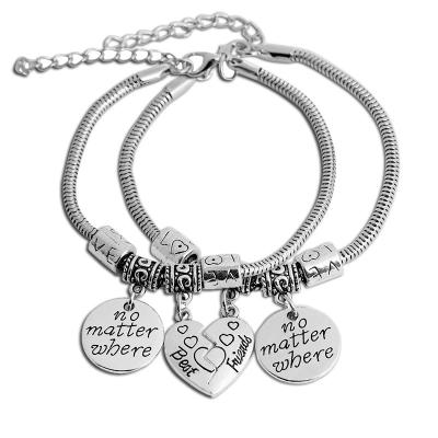 China FASHIONABLE New Designs Love Exquisite Adjustable Friendship Heart Shaped Letter Engraved Bracelet Stainless Steel For Women Girl for sale