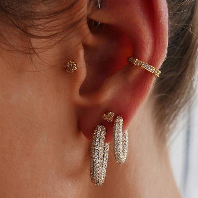 China Environmental Friendly Trendy Gold Zircon Paved Earring Iced Out Circle Huggie 18k Gold Plated Trendy Accessory for sale