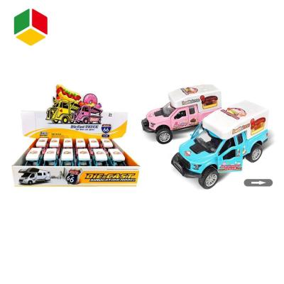 China Diecast Toy 1:28 Pull Back Magnetic Induction Diecast Toy Vehicles Model Car (12 PCS) Metal Dining Car for sale