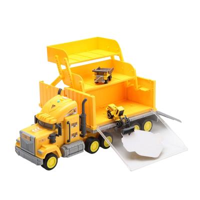 China Diecast Toy QS Mini Alloy Sliding Metal Engineer Fire Military Construction Diecast Storage Container Truck Truck Toy Vehicle With 6 Pcs Cars for sale