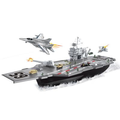 China Pretend Kids Game Set QSTOYS Children's DIY Education Toy Military Free Wheel Function Aircraft Carrier Containing Vehicle Slot Parking Boat Toy for sale