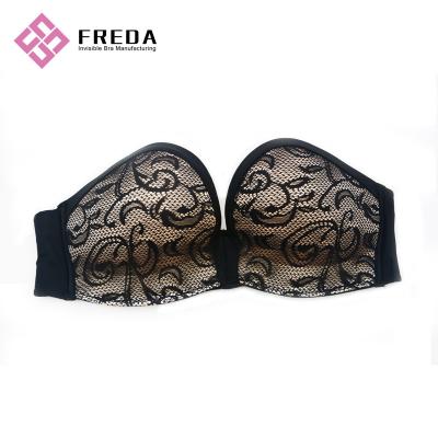 China Full Cup Black Lace Body fitted Strapless Backless Sticky Bra for sale