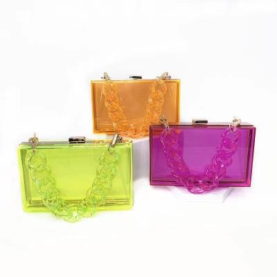 China Luxury/Fashion Best Selling Clear Transparent Acrylic Detachable Thick Chain Box Bag Evening Purse For Women Wedding Party for sale