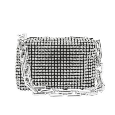 China Luxury Silver Metal Chain Rhinestone Wrapped Designer Purses Diamond Luxury Handbags Women Bags and Handbags Wedding Purses For Bride for sale