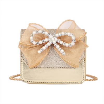 China Luxury/Fashion Diamond Pearl Bow Knot Children Custom Made Mini Glitter Purse Bags for Girls Kids Clip Purses for sale