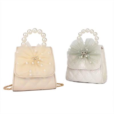 China Luxury / Fashion Flower Organza Handle Pearl Cross - Body Mini Bags Women Handbags Ladies Quilted Bag Kids Designer Purse for sale