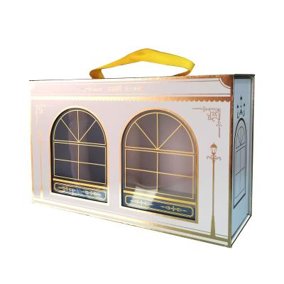 China Recycled Materials Factory Custom Gray Panel Convenient Handbag Gift Packaging Boxes Book Shape For Gifts Wedding Favors Fashion Box for sale