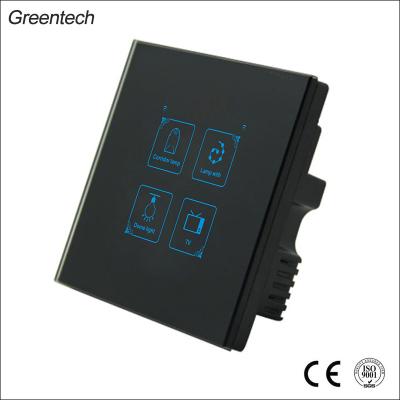 China Tempered Glass Panel+86 Base Fireproof Bottom Type Capacitive Tempered Glass Touch Wall Switch With 4 Bands for sale