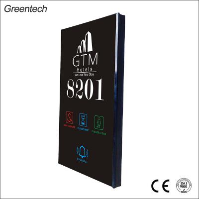 China Tempered glass panel+stainless steel frame ad square shape LED room electronic door number doorplate for hotel Greentech for sale