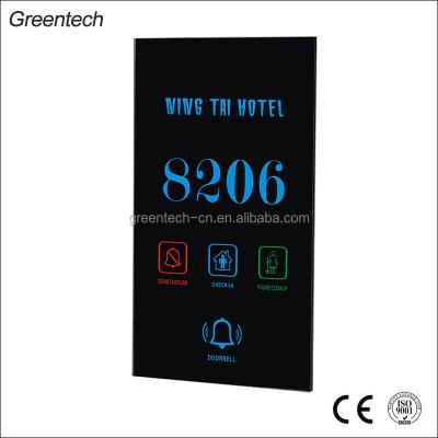 China Tempered glass panel+stainless steel frame ad square shape LED room electronic door number doorplate for hotel Greentech for sale