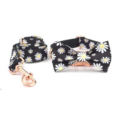 China Hot Sale Pet Products Adjustable Stocked Bow Tie Dog Collar With Rose Gold Metal Buckle for sale