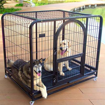 China Breathable Professional High Quality Metal Dog Kennel With Wheels Large Heavy Duty Animal Dog Cage for sale